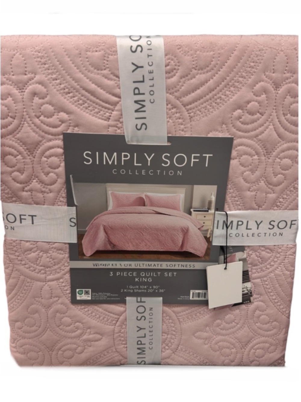 Simply Soft Collection 3 Piece King Pink Quilt Set 104”x90”